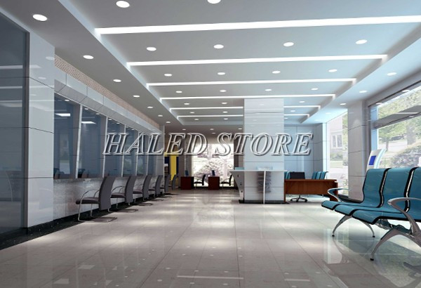 Đèn LED âm trần HLRD AT04 DP 110-9 được sử dụng ở tòa nhà văn phòng