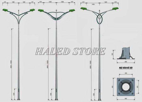 Bản vẽ 3 mẫu cột đèn cao áp rời cần đôi