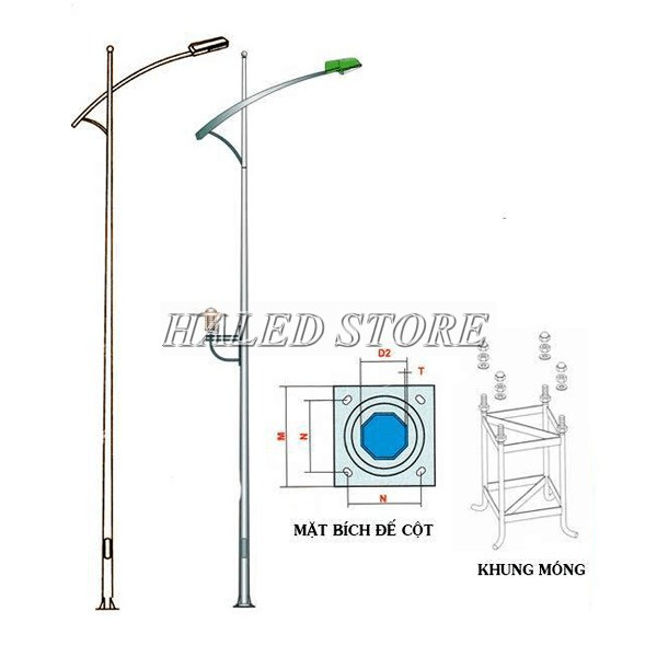 Kiểu dáng cột đèn bát giác rời cần đơn