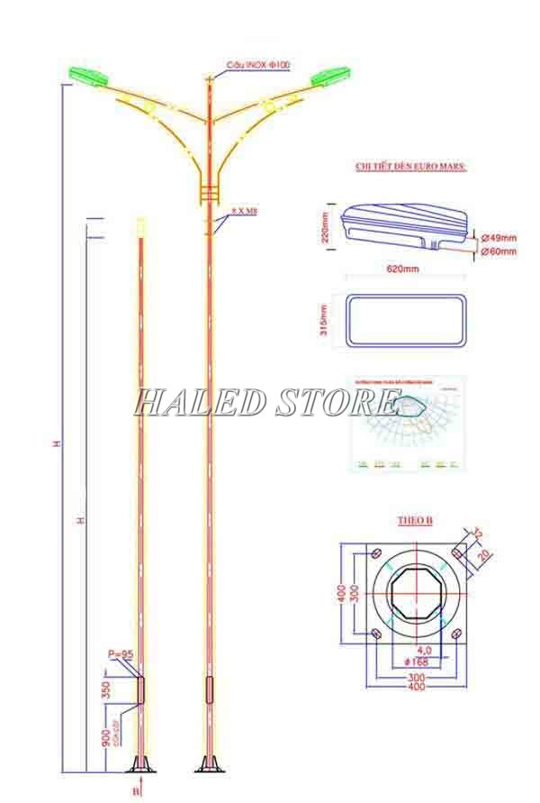 Kiểu dáng cột thép bát giác rời cần kép