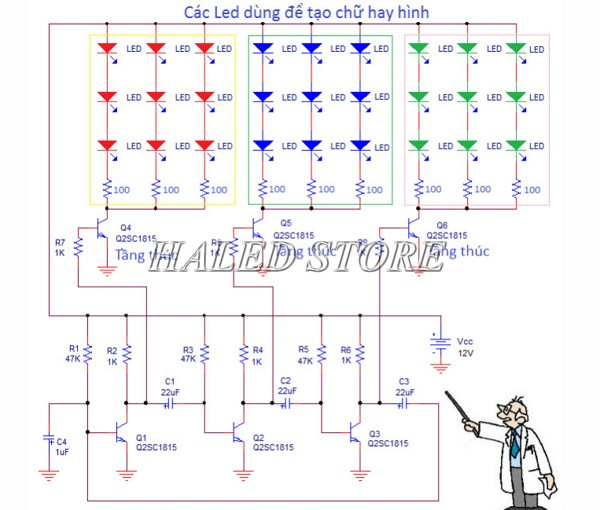 Sơ đồ mạch LED 12V 3 pha