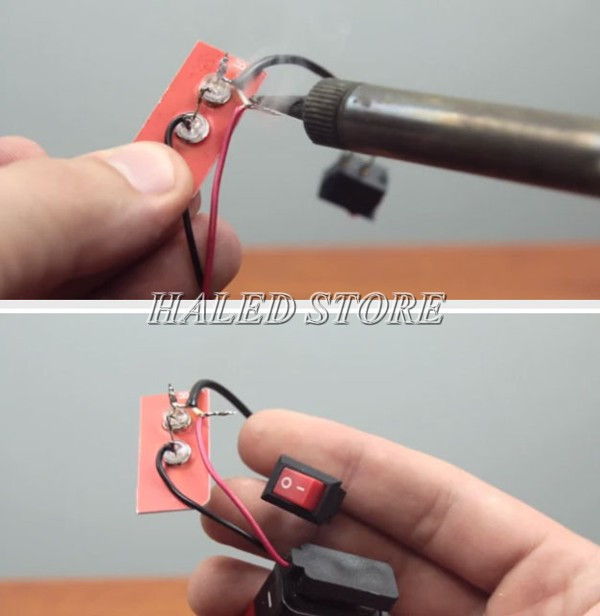 Đấu nối công tắc và pin với bóng LED