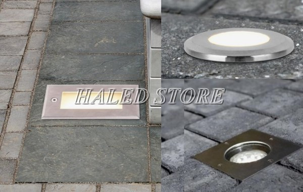 Một số mẫu đèn âm sàn lắp đặt quanh lối đi hồ cá ngoài trời