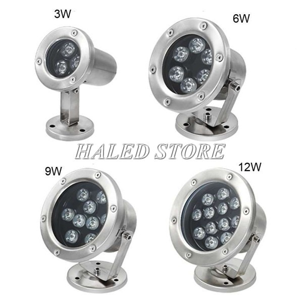 Một số công suất đèn âm nước dạng đế chiếu hòn non bộ 