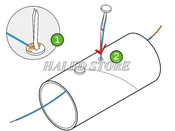 Gắn kẹp và cho dây điện vào lõi giấy