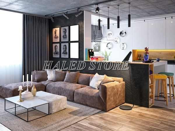 Khu vực bàn bếp bố trí đèn thả trần tạo điểm nhấn