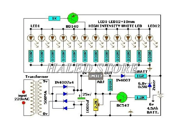 Mạch đèn chiếu sáng sự cố đèn LED