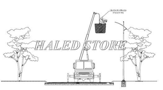 Công tác lắp đèn LED vào cột