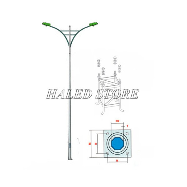 Cột đèn cao áp 8m bát giác rời cần đôi 