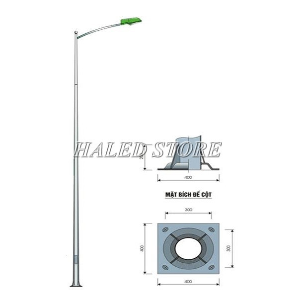 Cột đèn cao áp 8m tròn côn rời cần đơn 