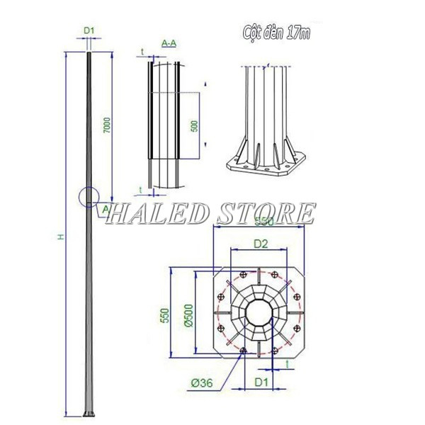 Bản vẽ cột đèn nâng hạ 17m 