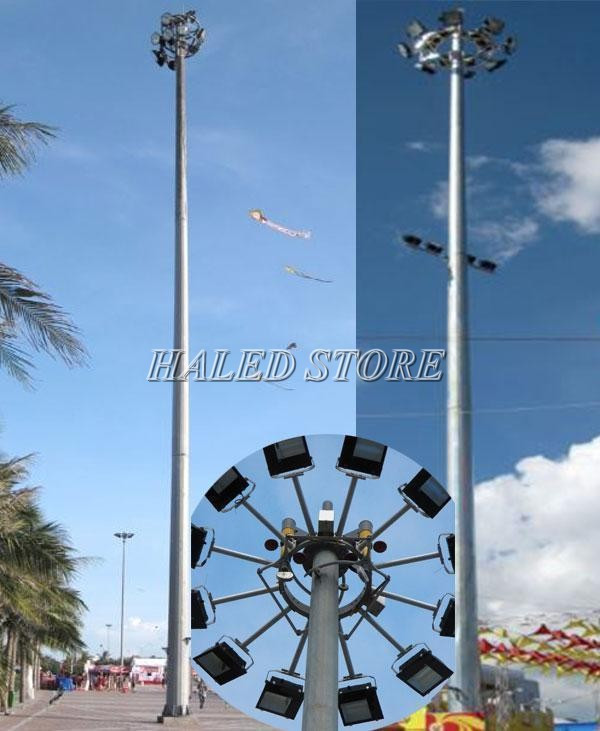 Cột đèn lắp đặt được nhiều bóng đèn pha LED