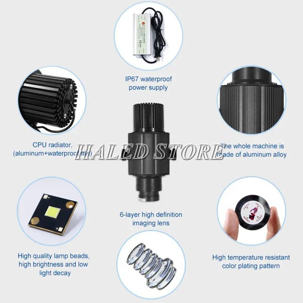 Chi tiết cấu tạo từng bộ phận đèn chiếu logo 35w