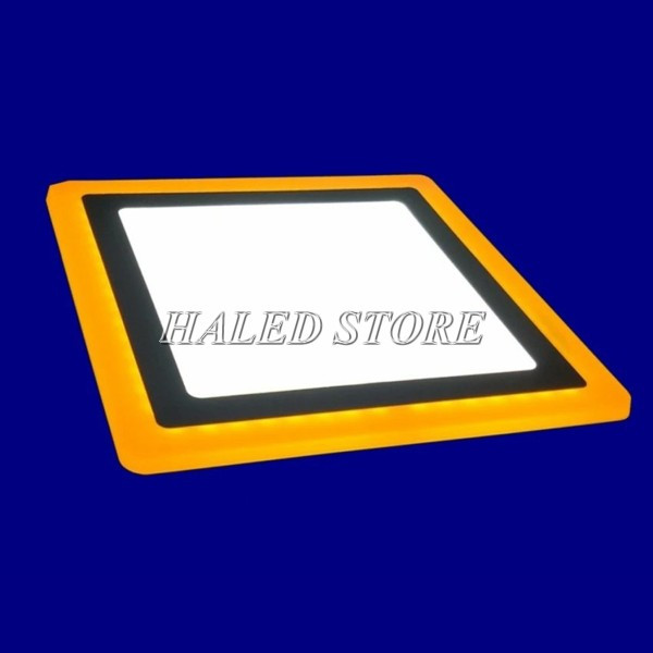 Đèn LED ốp trần vuông 2 màu 3 chế độ viền vàng