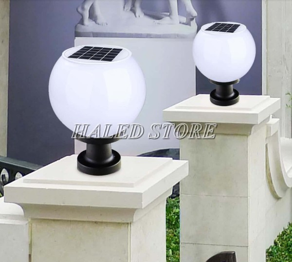 Đèn năng lượng mặt trời trụ cổng dáng tròn phổ biến