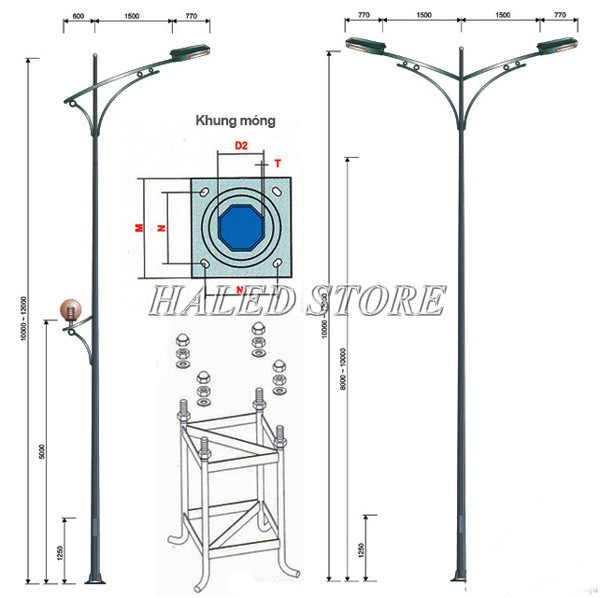 Kích thước cột đèn 12M