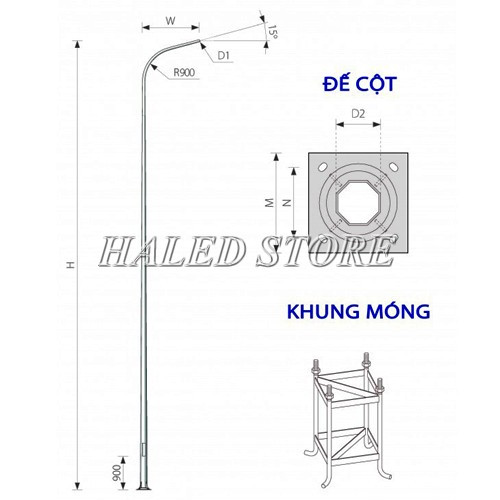 Kích thước cột đèn 6M