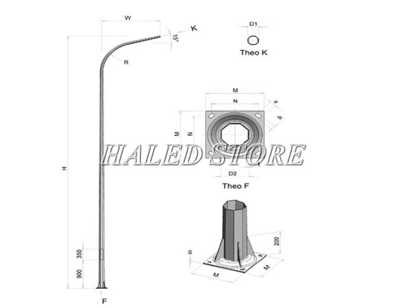 Kích thước cột đèn 8M