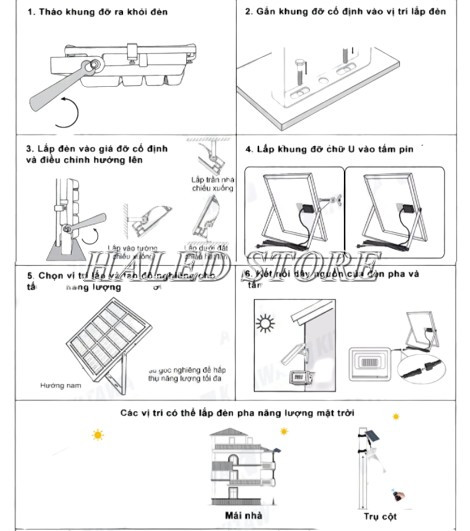 Các bước lắp đèn pha năng lượng mặt trời