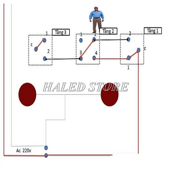 Sơ đồ mạch điện cầu thang nhà 3 tầng