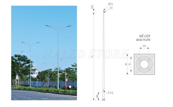 Bản vẽ thiết kế cột đèn tròn côn 6m