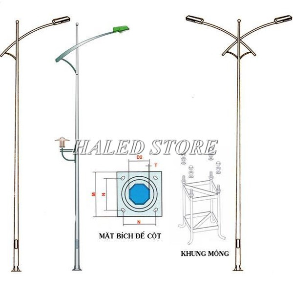 Cấu tạo cột đèn bát giác rời cần đơn và kép 