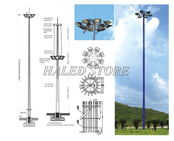 Cột đèn cao áp 25m và bản thiết kế chi tiết 