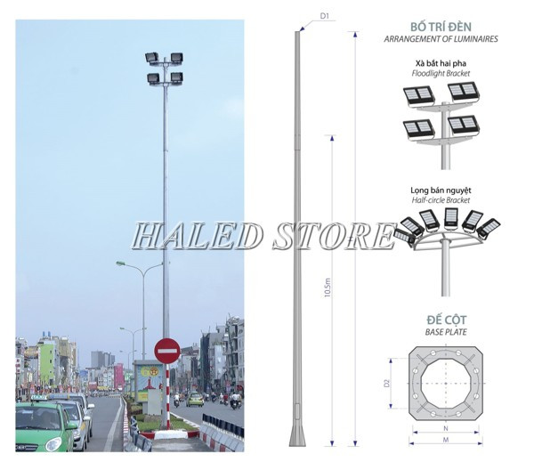 Cấu tạo chi tiết và hình ảnh thực tế cột đèn pha 