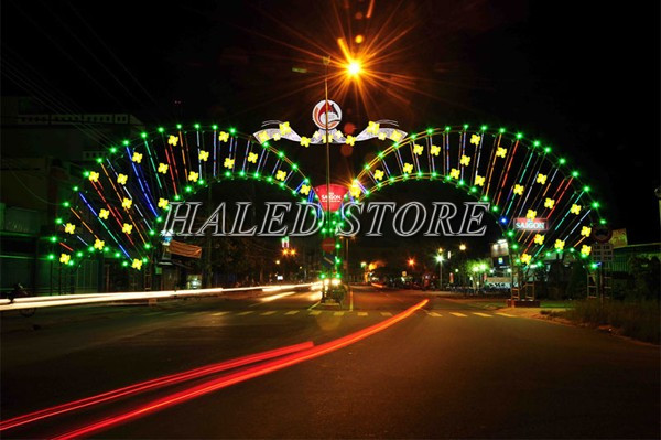 Khung đèn trang trí cổng chào bắt mắt