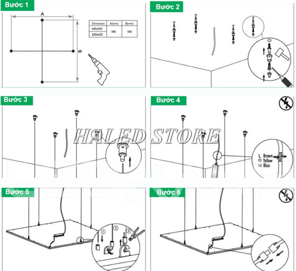 Các bước lắp đặt đèn LED panel thả trần