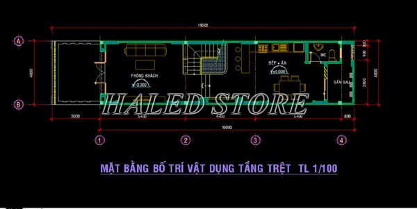 Bản vẽ mặt bằng bố trí tầng trệt
