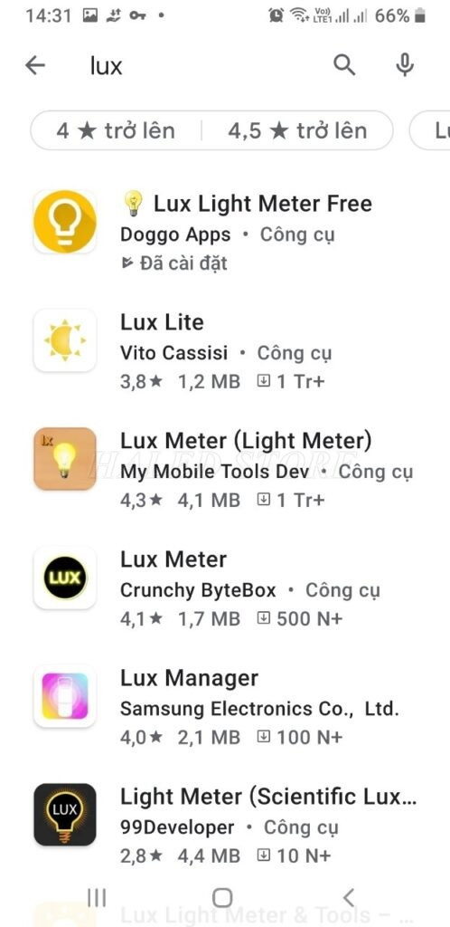 Các app đo cường độ ánh sáng phổ biến