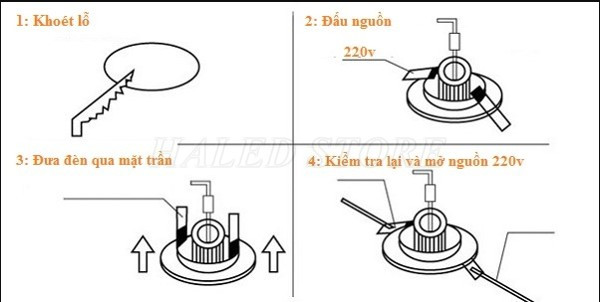 Các bước lắp đặt đèn LED âm trần nguồn liền