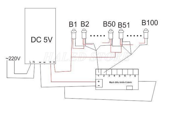 Mạch đèn LED nối tiếp 5V