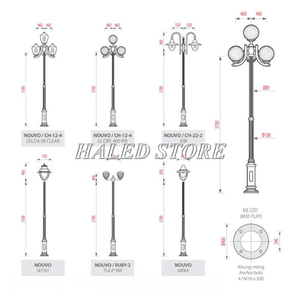 Kiểu dáng cột đèn sân vườn nouvo