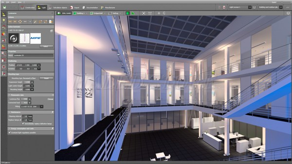 Giao diện phần mềm tính toán chiếu sáng DIALux Evo 8