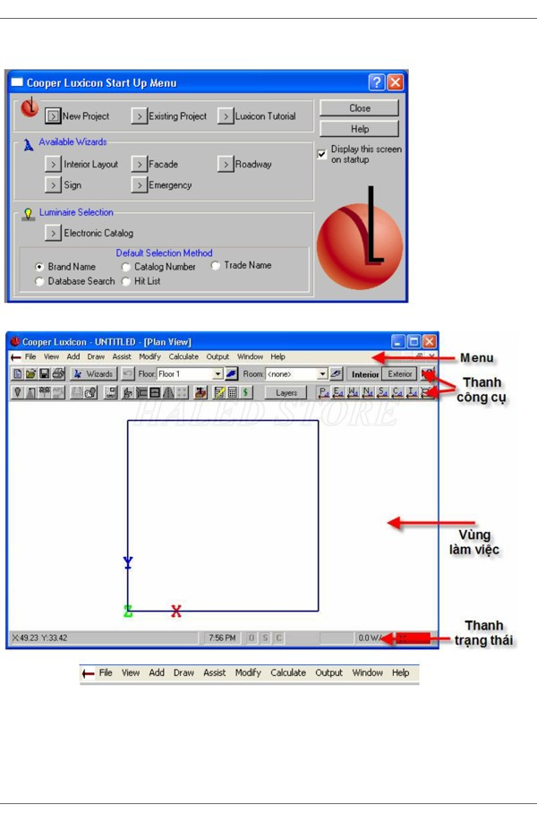 Giao diện phần mềm tính toán Luxicon