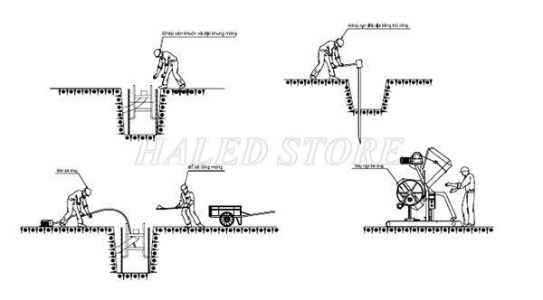 Thi công cột đèn chiếu sáng với cọc tiếp địa 