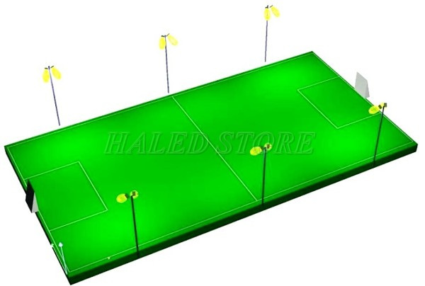 Cách bố trí 6 trụ đèn trên sân 