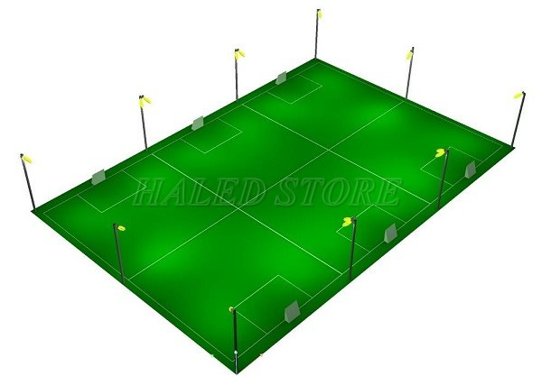 Cách bố trí 8 trụ đèn trên sân 