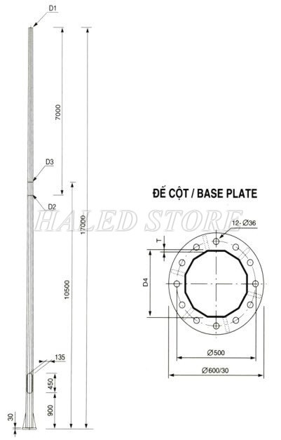 Bản vẽ cột đèn 17m