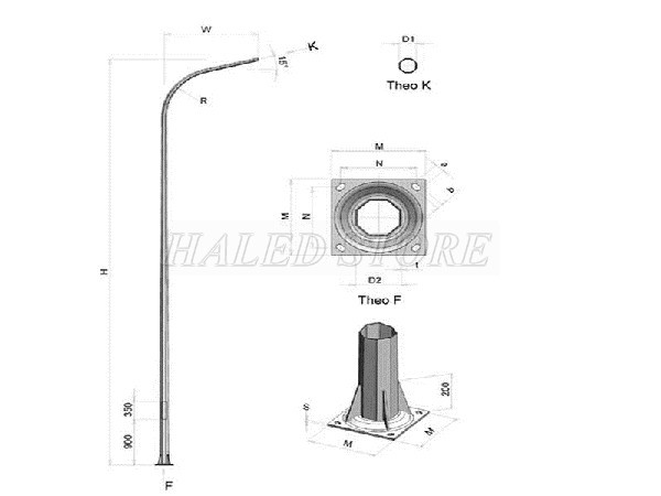Cột đèn bát giác 8m rời cần đơn