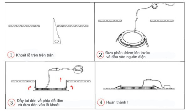Các bước lắp đặt đèn âm trần thạch cao 