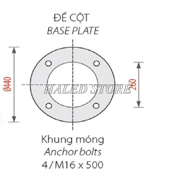 Mẫu khung móng cột đèn cao 4m