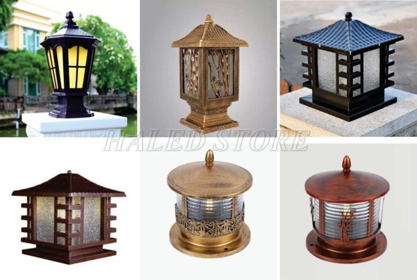 Đèn trụ cổng cổ điển vỏ đồng nhôm