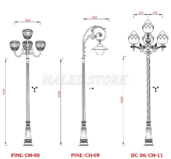Bản vẽ cột đèn chiếu sáng Pine