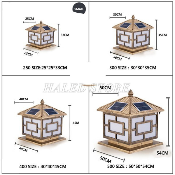 4 kích thước của đèn 