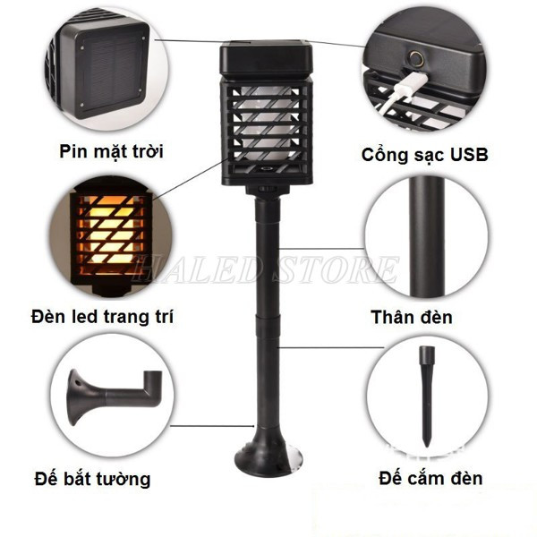 Cấu tạo đèn cắm cỏ năng lượng mặt trời mini