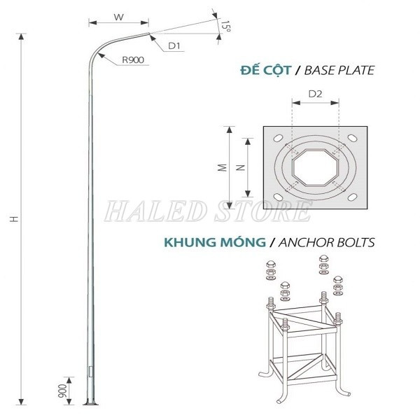 Tiêu chuẩn cấu tạo móng cột đèn chiếu sáng