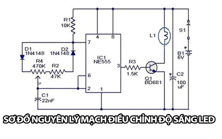 Sơ đồ mạch điều chỉnh độ sáng đèn LED 